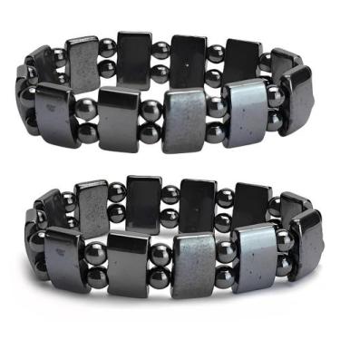Imagem de Kit 2 Pulseira Hematita Elastica Pedra Natural Emagrecimento 8mm Ansie