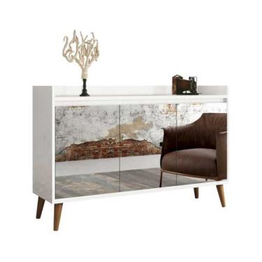 Imagem de Buffet Aparador Retrô com Espelho Clássico 3 Portas Branco Gloss - Mov