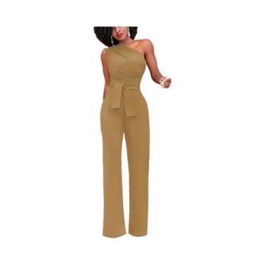 Imagem de Macacão Feminino Sexy - Um Ombro, Sem Mangas, Perna Larga, Bodycon (Br