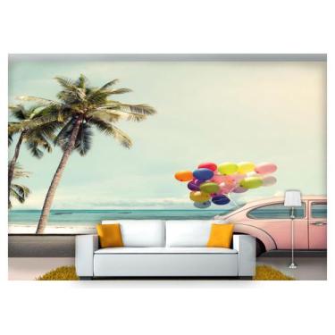 Imagem de Papel De Parede Praia Mar Coqueiros Fusca 3D Npr208 - Você Decora