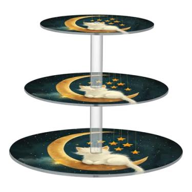 Imagem de Blueangle Suporte redondo de cupcake de 3 camadas – Torre de sobremesa acrílica de gato fofo, suporte de sobremesa em camadas antiderrapante para chá de bebê, aniversário, festa de casamento (397)
