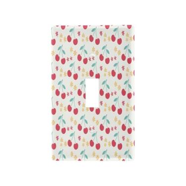Imagem de Blueangle Capa para placa de parede para interruptor de luz - Capa decorativa para interruptor de luz com padrão de cereja fofa placa de parede, tamanho 1 gangue 4,53 x 2,76 polegadas (56)