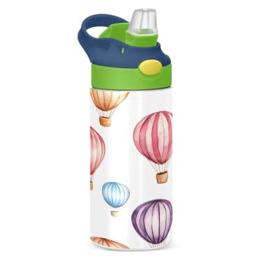 Imagem de Blueangle Garrafa de água com balões de aquarela de aço inoxidável isolados de 350 ml com tampa de canudo - Garrafa esportiva reutilizável à prova de vazamento para viagens, ao ar livre (490)