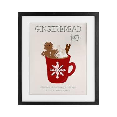 Imagem de Stupell Industries 'Gingerbread Latte Seasonal Drink', Impressão emoldurada sob vidro, preto, 13 x 16