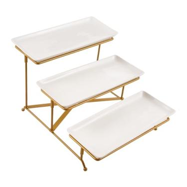 Imagem de Phefop Conjunto de Bandeja de Serviço de 3 Camadas, Travessas Grandes Removíveis e Suporte, Bandeja Multifuncional que Economiza Espaço Com Base de Aço Carbono, para Festa, Comida,