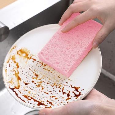 Imagem de 1 peça 10 x 6,2 x 0,2 cm esponja de celulose comprimida almofadas de limpeza doméstica bloco absorvente reutilizável cozinha lavador de louça (vermelho)