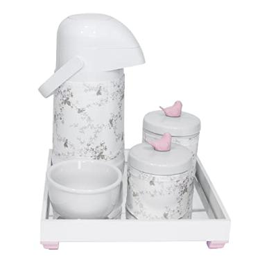 Imagem de Kit Higiene Espelho Potes, Garrafa, Molhadeira e Capa Passarinho Rosa