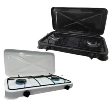 Imagem de Fogão Portátil 2 Bocas Fogareiro Camping Pescaria Com Tampa à Gás Cor Branco