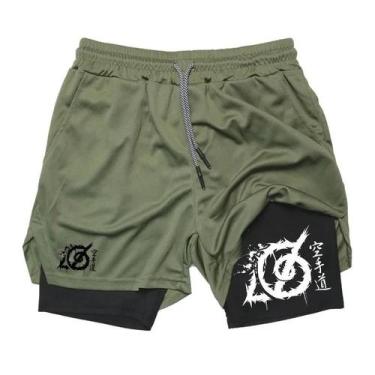 Imagem de Shorts De Corrida Masculinos Com Estampa De Karatê 2 Em 1 Para Academi