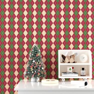Imagem de Skyblur Papel de Parede Retrô Vintage Argyle Xadrez Geométrico Papel de Contato para Banheiro Armário de Cozinha Autoadesivo Decorações de Natal Papel de Parede 17,5" × 118"