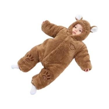 Imagem de Macacão De Inverno Para Bebê Com Orelhas, Bodysuit De Algodão Acolchoa
