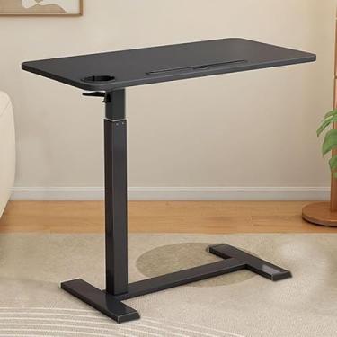 Imagem de Mesa de cabeceira dobrável com rodas, mesa de cabeceira pneumática ajustável, mesa de cama de hospital sobre a cama, mesa de laptop com rodízios para escritório em casa (preto)