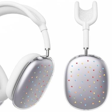 Imagem de BlHMCASE Capa de fone de ouvido para AirPods Max, lindas capas coloridas Y2K com coração de amor, capa de silicone branca para fones de ouvido para Apple AirPods Max