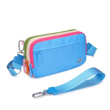 Imagem de Jooniter Carteiras de pulso para mulheres, bolsas transversais quadriculadas para mulheres, bolsa de mão de ombro de nylon com alça ajustável, A4 - Azul-celeste, 7.48" x 4.72" x 2.16"