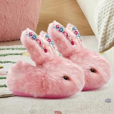 Imagem de Chinelos infantis para meninos e meninas, coelhinhos, fofos, antiderrapantes para inverno, adequados para ambientes internos e externos, rosa, 21-22