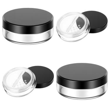 Imagem de 4 recipientes de pó de plástico recarregáveis de 10 ml para viagem, vazio, com peneira rotativa e tampa de parafuso à prova de vazamento para maquiagem em pó, base