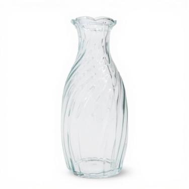 Imagem de Vaso de Vidro 22cm com Relevo Espiral e Borda Ondulada Transparente Elegante para Flores e Decoração de Sala