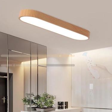 Imagem de GZZBMY LED Metal Lâmpada de Teto com Controle Remoto Iluminação de Teto Regulável 3000K-6500K Moderna Minimalista Cozinha Lâmpada de Teto para Quarto Sala de Estar Sala de Jantar Corredor (Madeira