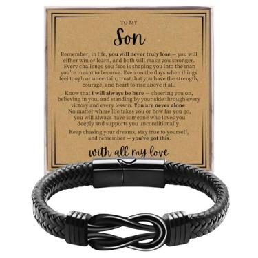 Imagem de Son Pulseira de couro trançado com nó infinito com cartão sincero, pulseira masculina para presentes de aniversário