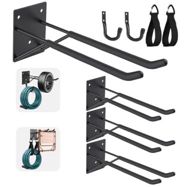 Imagem de Ganchos de garagem de 35,5 cm, pacote com 4 - ganchos para sistema de armazenamento de garagem, ganchos de escada para parede de garagem e suporte de vassoura | Rack de pneu antiderrapante e ganchos