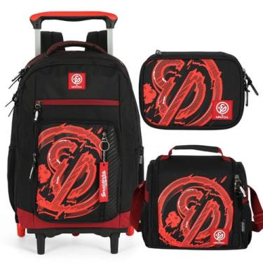 Imagem de Kit Mochila C/ Rodas Lancheira Estojo Bolsa Up4you Enaldinho, Vermelho