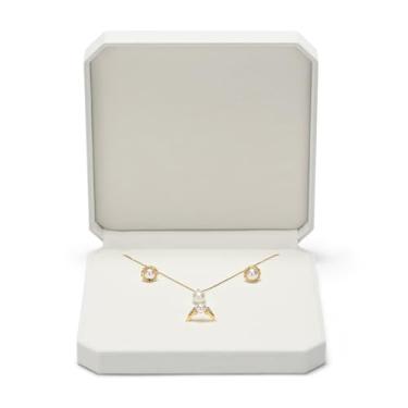 Imagem de Papten Grande caixa de joias de veludo branco, colar, brinco, pulseira, suporte de presente para aniversário, casamento, dia dos namorados, dia das mães