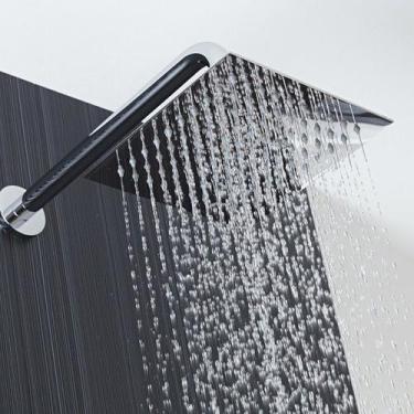 Imagem de Ducha Quadrada 20x20 Inox SUS304 20cm Borda Fina com Braço - Máxima Me