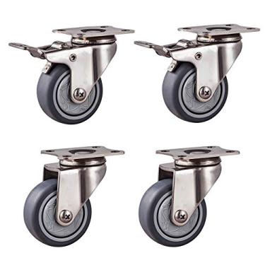 Imagem de Rodas de rodízios resistentes de 10 cm - Rodas giratórias de placa para móveis e carrinhos - Borracha TPR e aço inoxidável - Rodízios de substituição duráveis para movimento suave