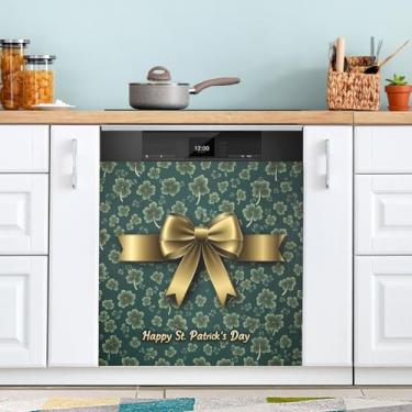 Imagem de ATTX Capa de ímã de máquina de lavar louça fita dourada Dia de São Patrício | Adesivo decorativo de eletrodomésticos de 58 x 66 cm para armários domésticos e eletrodomésticos #162