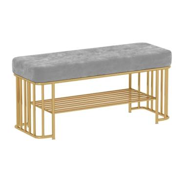 Imagem de Banco de sapato de entrada dourado, banco de corredor com armazenamento e assentos, organizador de sapateira para entrada, quarto, sala de estar (tamanho: 60 x 35 x 45 cm, cor: A)