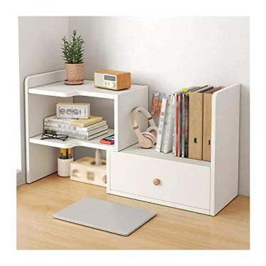 Imagem de Armário de arquivo de canto branco estante de mesa de madeira ajustável organizador de armazenamento de mesa prateleira prateleira independente pequena estante de livros organizadores de suprimentos
