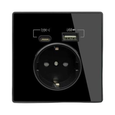Imagem de Tomada De Parede Padrão EU 16A Com Porta USB Tipo-C Para Carregamento 