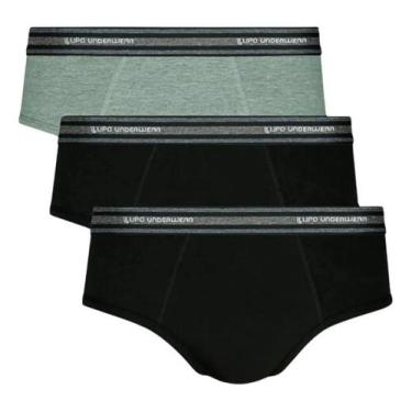Imagem de Kit 3 Cuecas Slip Lupo Tradicional Elástico Algodão Maciez Cor:Preta e