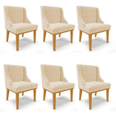 Imagem de Kit 06 Cadeiras De Jantar Base Madeira Castanho Bege - DROSSI