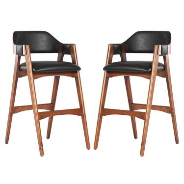 Imagem de Kit 2 Banquetas Alta em Madeira Lina Estofada Couríssimo Preto CCS