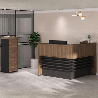 Imagem de Balcão de Atendimento em L com Gaveteiro de 4 Gavetas Nogal/Preto