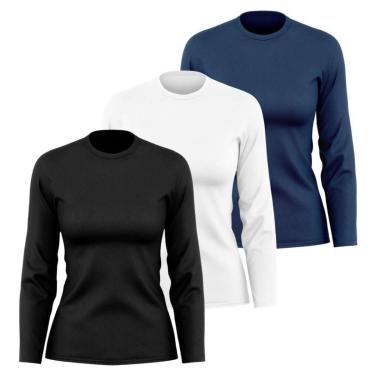 Imagem de Kit 3 Camisetas Manga Longa Segunda Pele Feminina Lisa Dry Academia Fit-Feminino