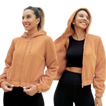 Imagem de Casaco Jaqueta Peluciado Blusa de Frio Inverno Capuz Ziper COR:LARANJA