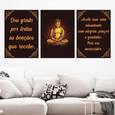 Imagem de Kit 3 Quadros Decorativos Buda Sou Grato