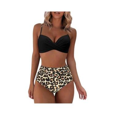 Imagem de Maiô Feminino Cintura Alta com Impressão - Biquini Sexy em Duas Peças 