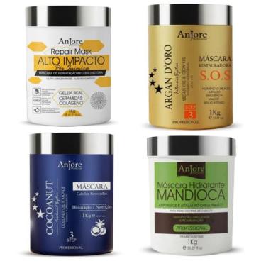 Imagem de Kit 4 Máscara Tratamento Anjore 1kg Hidratação Mandioca Reconstrução T