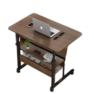 Imagem de Mesa Para Notebook 2 Prateleiras Altura Ajustavel Organizador Estante Home Office Cama Rodinhas Multiuso Marrom