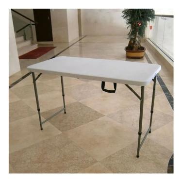 Imagem de Mesa Dobravel Portatil Vira Maleta 122x74x61cm Aco/plastico Branco