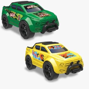 Imagem de Kit Carrinho Pick Up Force Selva + Praia Camionete Carro Roda Livre Me