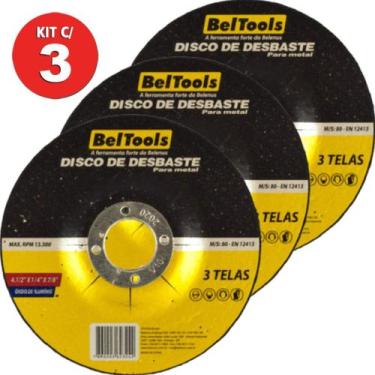 Imagem de Kit 3 Disco Desbaste 4.1/2x7/8 Corte Ferro Esmerilhadeira - BELTOOLS