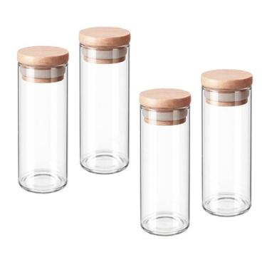 Imagem de Kit 4 Pote Multiuso Vidro Tampa Bambu 480ml Tempero Organizador Alimen
