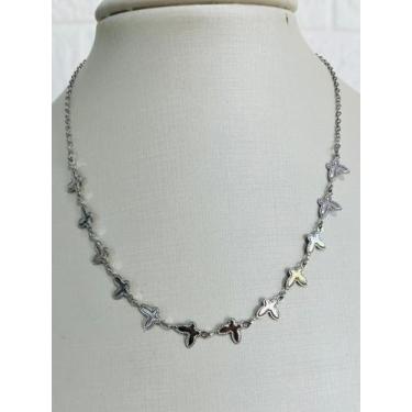 Imagem de Colares Choker folheado a ouro e prata borboleta esmaltada - dondocas.