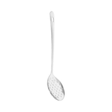 Imagem de Escumadeira com Bojo Perfurado e Bordes Elevadas 32cm Aço Inoxidável Escorre Alimentos em Água Ou Óleo Cozinha Inox