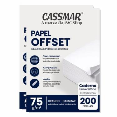 Imagem de Papel Offset 75g universitário 180x260mm Branco 200 fls - Cassmar