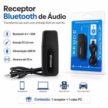 Imagem de Adaptador Receptor Bluetooth Áudio S/ Fio P2 3,5mm USB carro - Topking